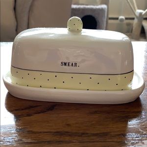 Rae Dunn Yellow Polka Dot Smear Butter Dish